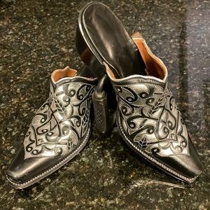 Rockerbuster custom made mules 8 1/2 with hand set crystal black & silver